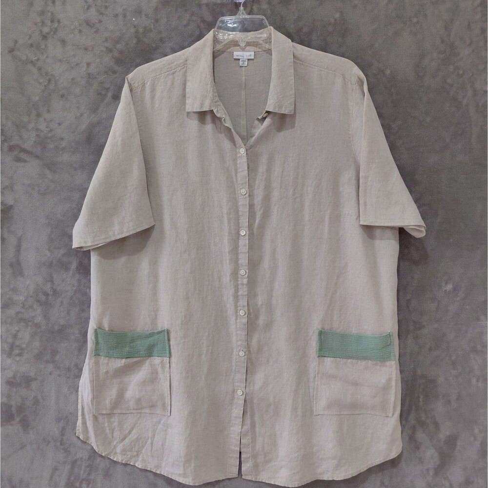J Jill Love Linen Linen Button Up Tunic Women's Size 3X Lagenlook Pockets